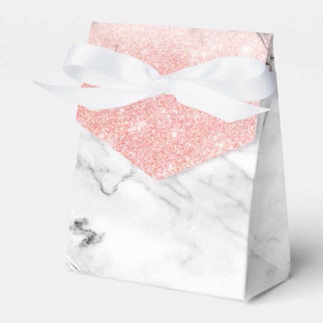Rose Gold Blush Ombre Glitter on Trendy Marble Favour Box (Front Side)
