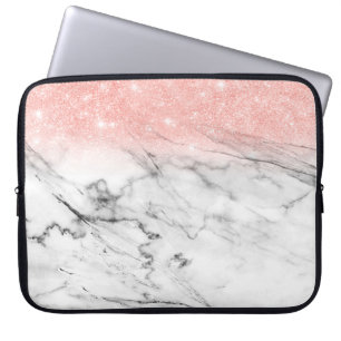 Rose Gold Blush Ombre Glitter on Trendy Marble Laptop Sleeve