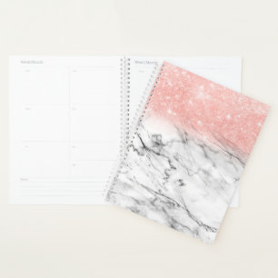 Rose Gold Blush Ombre Glitter on Trendy Marble Planner