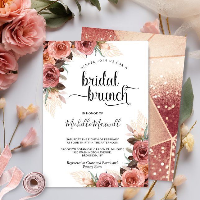 Rose Gold, Blush Pampas Grass Floral Bridal Brunch Invitation (Creator Uploaded)