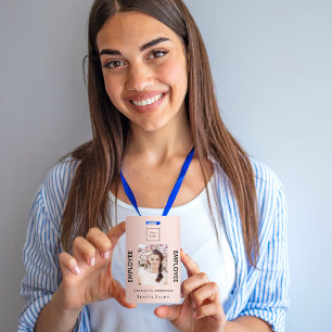 Rose gold blush photo business employee ID badge