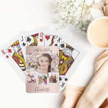 Rose gold blush photo collage name birthday party playing cards<br><div class="desc">Create your own unique photo collage. Use four,  4 of your favourite photo.   Personalise and a name. A rose gold,  blush gradient background,  black text.</div>
