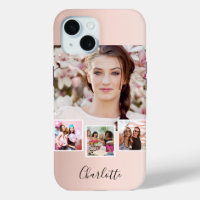 Rose gold blush photo collage name