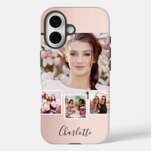Rose gold blush photo collage name iPhone 16 case