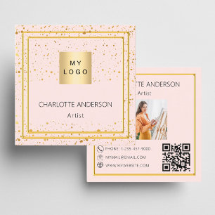 Rose gold blush photo logo QR code Square Business Card