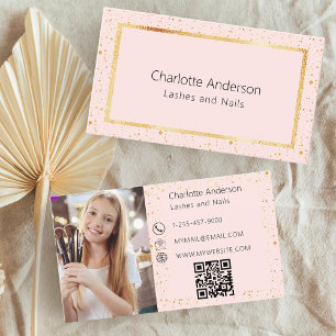 Rose gold blush photo modern QR code Business Card