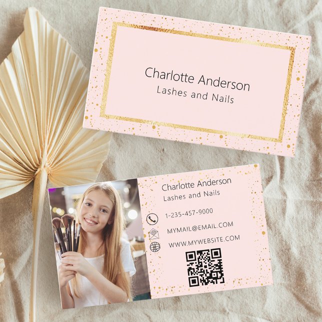 Rose gold blush photo modern QR code Business Card (Creator Uploaded)