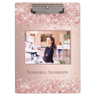Rose gold blush photo name clipboard