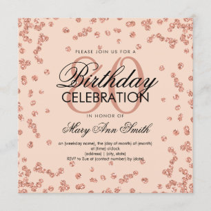 Rose Gold Blush Pink 80th Birthday Glitter Invitation