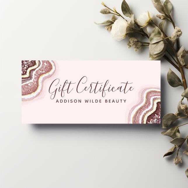 Rose Gold Blush Pink Agate Geode Gift Certificate (Creator Uploaded)