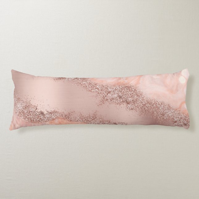 Rose Gold Blush Pink Agate Geode Glitter Body Cushion (Front)