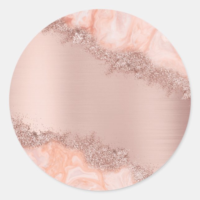 Rose Gold Blush Pink Agate Geode Glitter  Classic Round Sticker (Front)