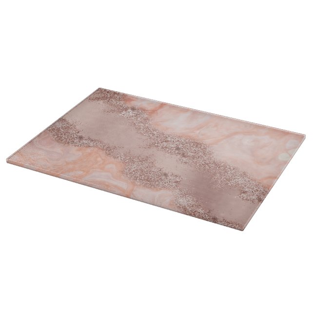 Rose Gold Blush Pink Agate Geode Glitter  Cutting Board (Corner)