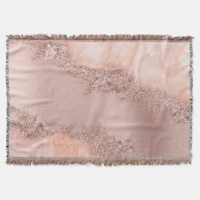 Rose Gold Blush Pink Agate Geode Glitter Throw Blanket (Front)