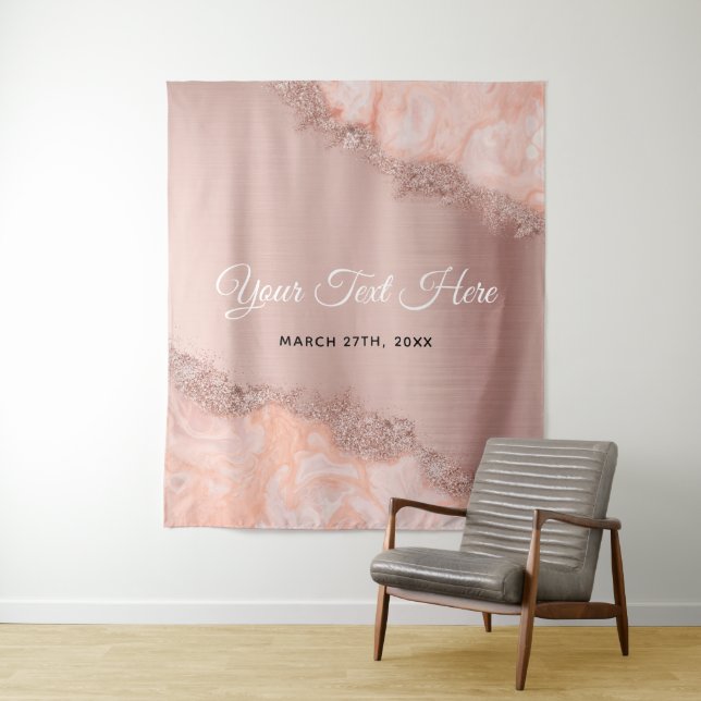 Rose Gold Blush Pink Agate Geode Glitter Wedding  Tapestry (In Situ)