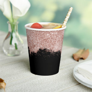 Rose Gold Blush Pink Black Girly Glitter Dust  Paper Cups
