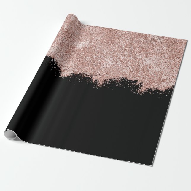 Rose Gold Blush Pink Black Girly Glitter Dust Wrapping Paper (Unrolled)