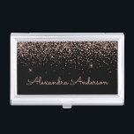 Rose Gold Blush Pink  Black Glitter Monogram Business Card Holder<br><div class="desc">Rose Gold - Blush Pink and Black Faux Luxury Chic Glam Glitter and Sparkle Elegant Girly Business Card Holder. This Business Card Holder can be customised to include your first and last name.</div>