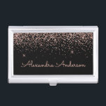 Rose Gold Blush Pink  Black Glitter Monogram Business Card Holder<br><div class="desc">Rose Gold - Blush Pink and Black Faux Luxury Chic Glam Glitter and Sparkle Elegant Girly Business Card Holder. This Business Card Holder can be customised to include your first and last name.</div>