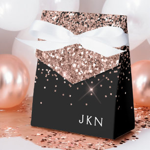 Rose Gold Blush Pink Black Glitter Monogram Favour Box