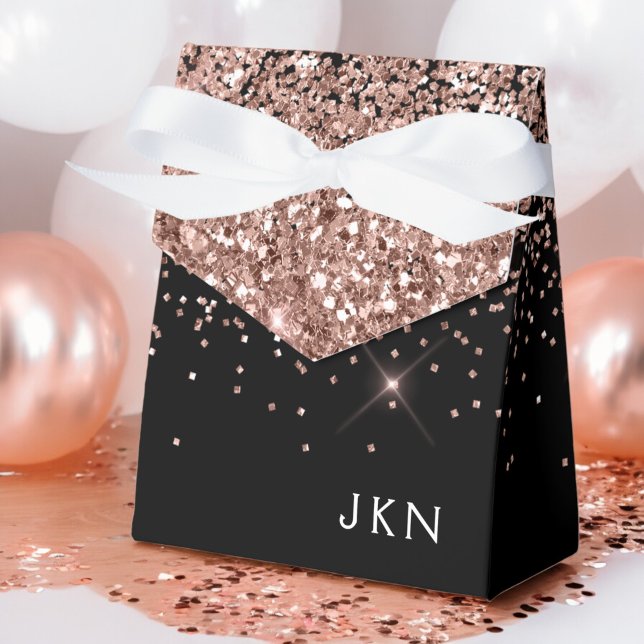 Rose Gold Blush Pink Black Glitter Monogram Favour Box (Creator Uploaded)