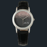 Rose Gold Blush Pink Black Glitter Monogram Girly<br><div class="desc">Black and Rose Gold - Blush Pink Sparkle Glitter Monogram Name Watch. This makes the perfect graduation,  birthday,  wedding,  bridal shower,  anniversary,  baby shower or bachelorette party gift for someone that loves glam luxury and chic styles.</div>