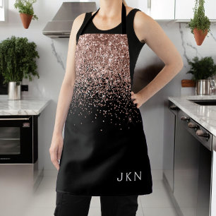 Rose Gold Blush Pink Black Glitter Monogram Girly Apron