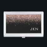 Rose Gold Blush Pink Black Glitter Monogram Girly Business Card Holder<br><div class="desc">Black and Rose Gold - Blush Pink Sparkle Glitter Monogram Name Business Card Holder. This makes the perfect sweet 16 birthday,  wedding,  bridal shower,  anniversary,  baby shower or bachelorette party gift for someone that loves glam luxury and chic styles.</div>