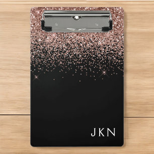 Rose Gold Blush Pink Black Glitter Monogram Girly Mini Clipboard