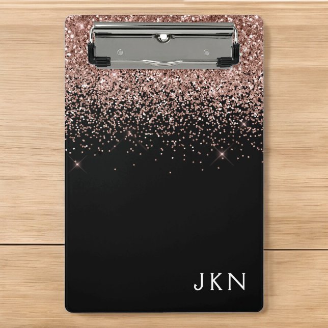 Rose Gold Blush Pink Black Glitter Monogram Girly Mini Clipboard (Creator Uploaded)