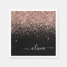 Rose Gold - Blush Pink Black Glitter Monogram Name