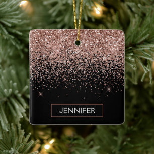 Rose Gold - Blush Pink Black Glitter Sparkle Name Ceramic Ornament