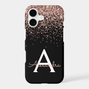 Rose Gold Blush Pink Black Luxury Glitter Monogram