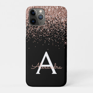 Rose Gold Blush Pink Black Luxury Glitter Monogram Case-Mate iPhone Case