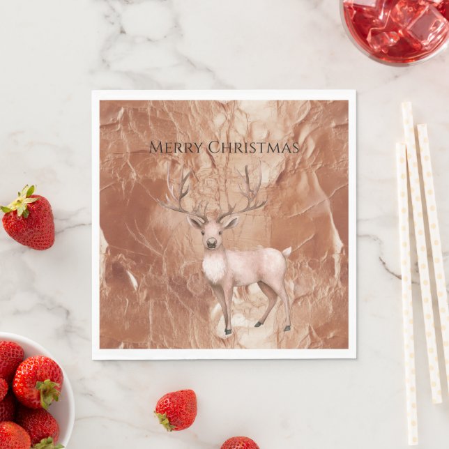 Rose Gold Blush Pink Boho Deer Tree Napkin (Insitu)