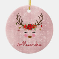 Rose Gold - Blush Pink Christmas Reindeer Monogram