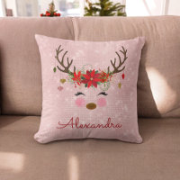 Rose Gold - Blush Pink Christmas Reindeer Monogram