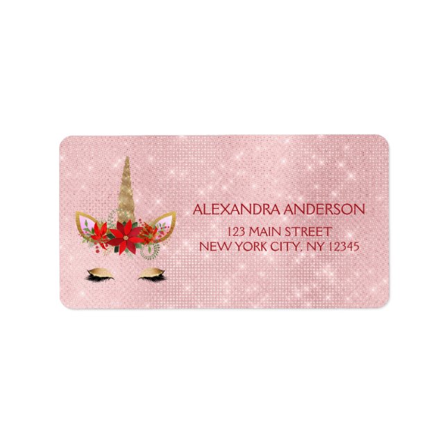 Rose Gold - Blush Pink Christmas Unicorn Label (Front)