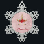Rose Gold - Blush Pink Christmas Unicorn Monogram Snowflake Pewter Christmas Ornament<br><div class="desc">Rose Gold - Blush Pink Christmas Unicorn Monogram Tree Ornament with your name makes a perfect Personalised Girly Christmas Gift. This modern Cute Unicorn ornament is perfect for a trendy girl who loves pastel Rose Gold,  Pink and Gold Sparkle and Shimmer.</div>