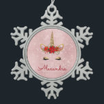 Rose Gold - Blush Pink Christmas Unicorn Monogram Snowflake Pewter Christmas Ornament<br><div class="desc">Rose Gold - Blush Pink Christmas Unicorn Monogram Tree Ornament with your name makes a perfect Personalised Girly Christmas Gift. This modern Cute Unicorn ornament is perfect for a trendy girl who loves pastel Rose Gold,  Pink and Gold Sparkle and Shimmer.</div>