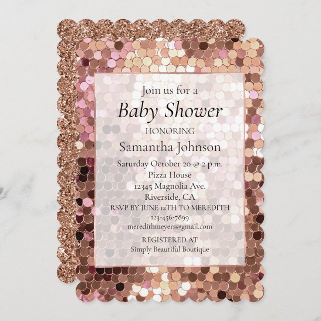 Rose Gold Blush Pink Confetti Baby Shower Invitation (Front/Back)