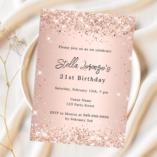 Rose gold blush pink confetti birthday invitation (Creator Uploaded)
