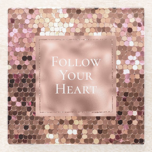 Rose Gold Blush Pink Confetti Glass Coaster (Front)