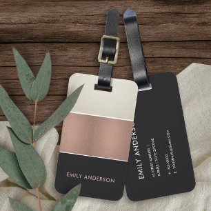 ROSE GOLD BLUSH PINK COPPER  BLACK SILVER STRIPS LUGGAGE TAG