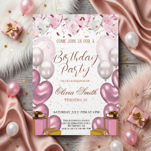 Rose Gold & Blush Pink Elegant Birthday Party Invitation