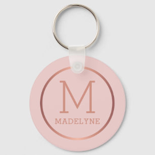 Rose Gold Blush Pink Elegant Modern Monogram Key Ring