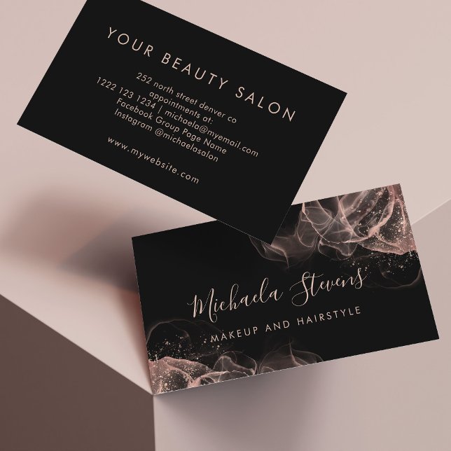 Rose gold blush pink elegant script black business card (Creator Uploaded)