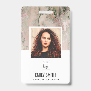ROSE GOLD BLUSH PINK EMPLOYEE PHOTO BAR CODE NAME ID BADGE