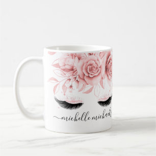 Rose Gold Blush Pink Eyelashes Floral Watercolor Coffee Mug