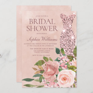 Rose Gold & Blush Pink Floral Bridal Shower Invitation